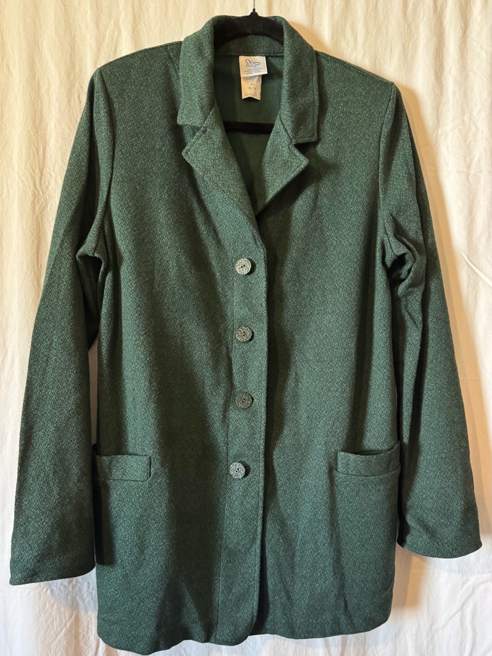 VTG 90s Weekenders Textured Knit Blazer Jacket M Green Casual Retro
